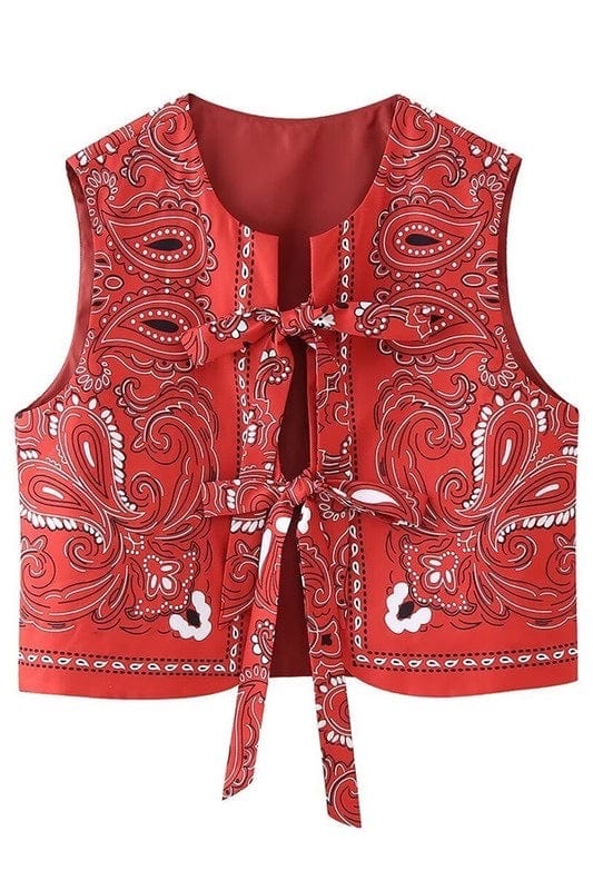 Red bandana print sleevless vest