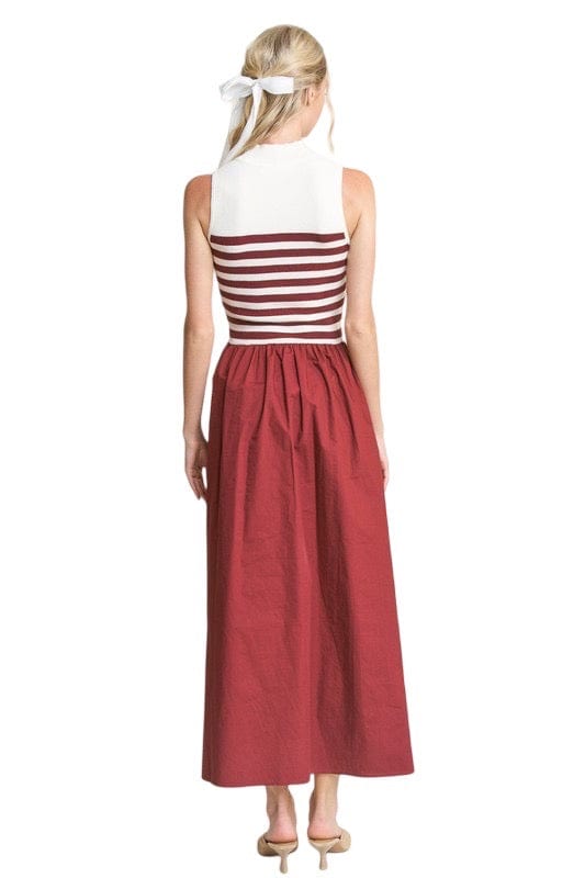 Burgundy stripe knit midi dress