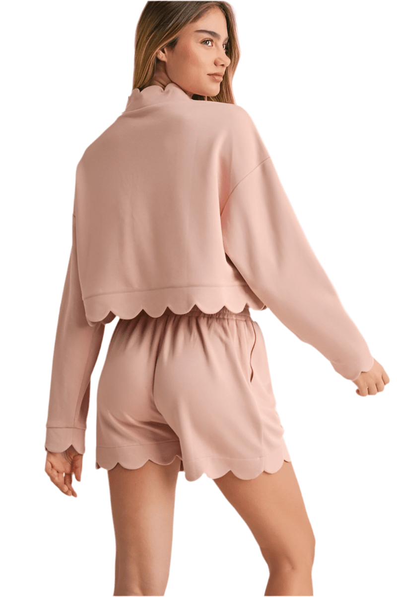 Blush scalloped scuba shorts set