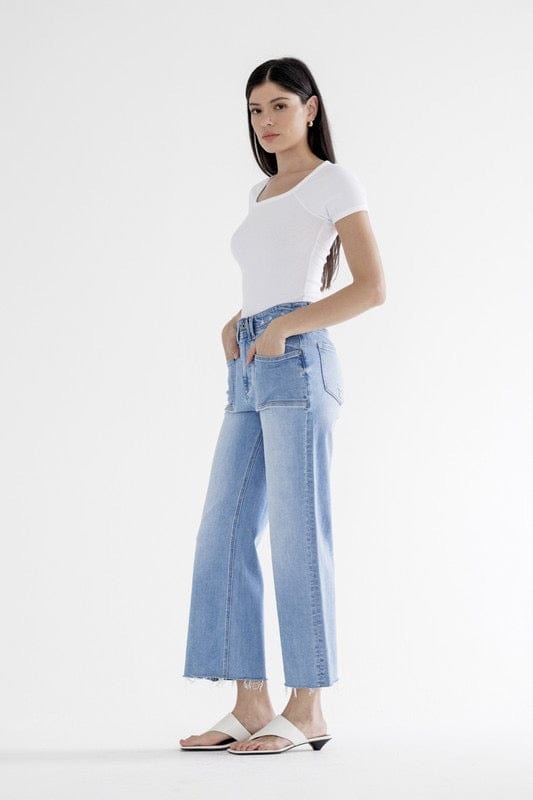 Light blue high rise wide leg Jean