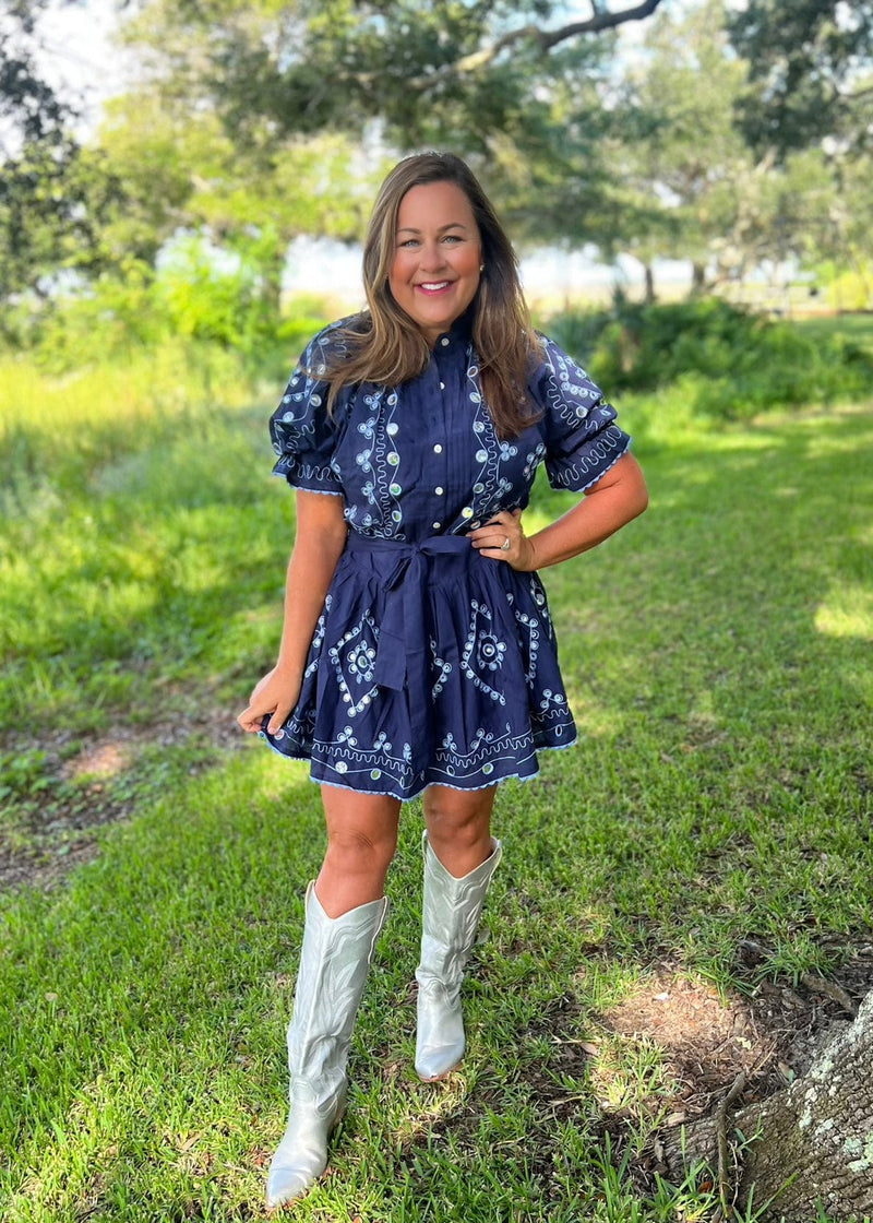 The Mary Dress- Navy, blue & silver