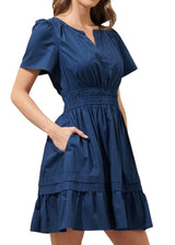 Navy blue Miller split neck mini dress