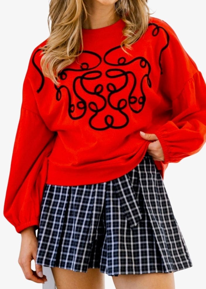 Red and black embroidered oversized sweatshirt