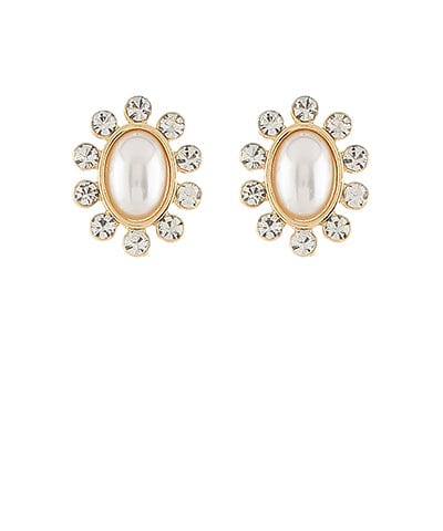 Pearl cluster earring with clear stones