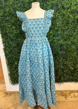 Darlington Isle light blue white bloom ruffle apron dress