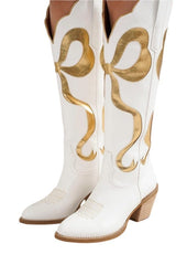 White and gold bow western boot