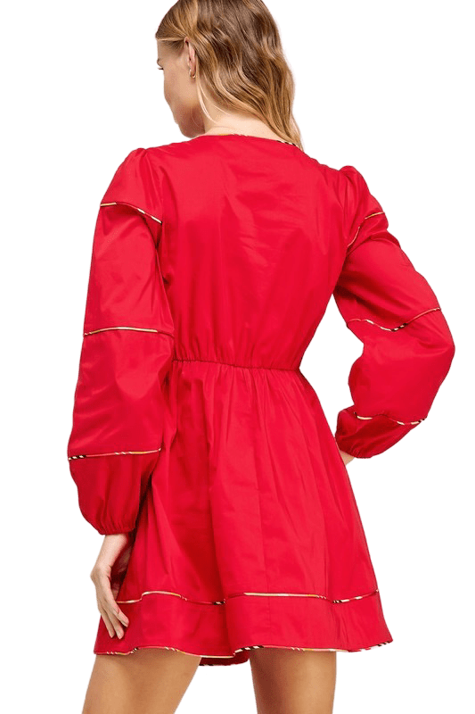 Red contrast piping mini dress