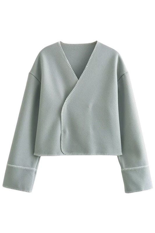 Light blue contrast stitch long sleeve jacket