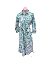 Trunk show Green white and blue floral collared shirt dress