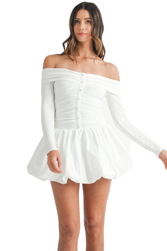 Off white rib knit bubble dress