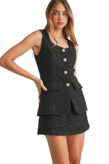 Black sequin tweed romper