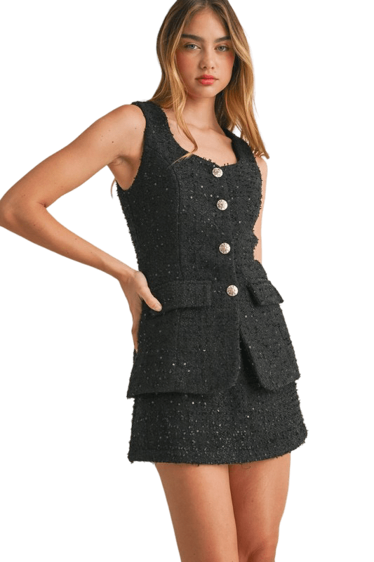 Black sequin tweed romper