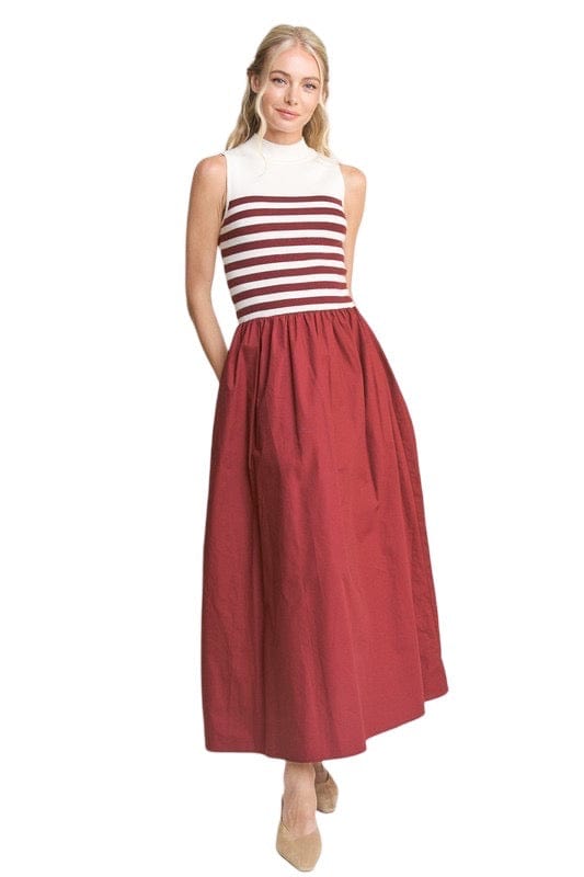 Burgundy stripe knit midi dress