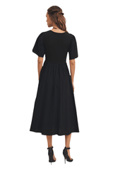 Black sweater top tiered midi dress