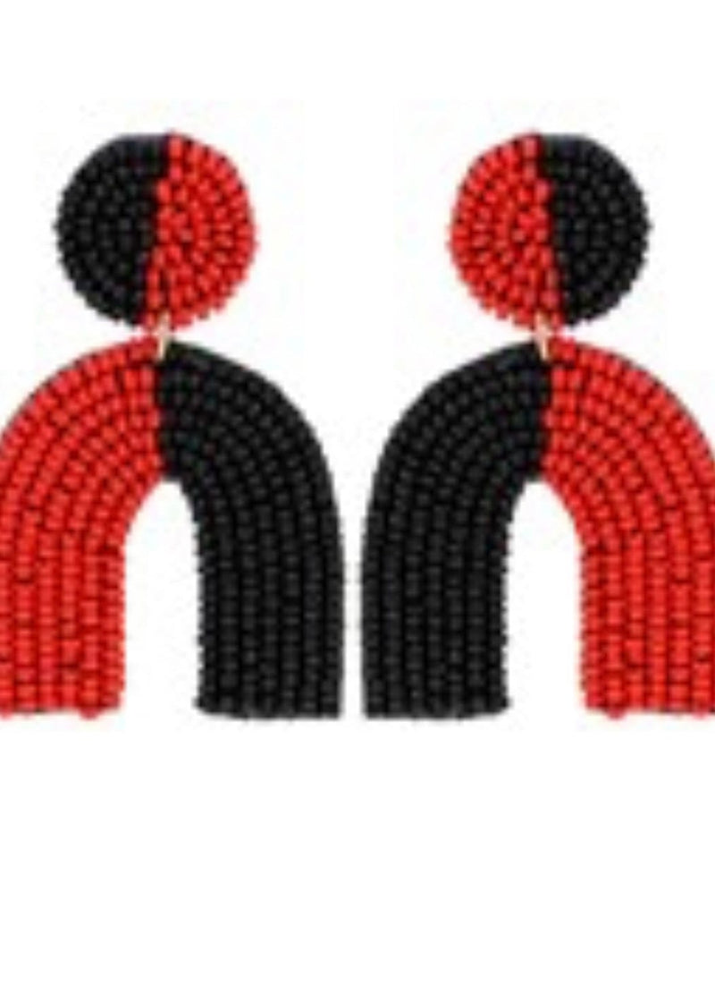 Red and black color block half moon earring