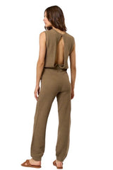 Khaki knit open back jumpsuit