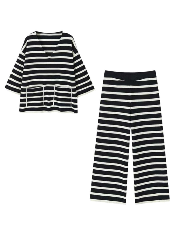 Black & white stripe hoodie and pant set