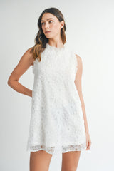 White embellished sleeveless shift dress