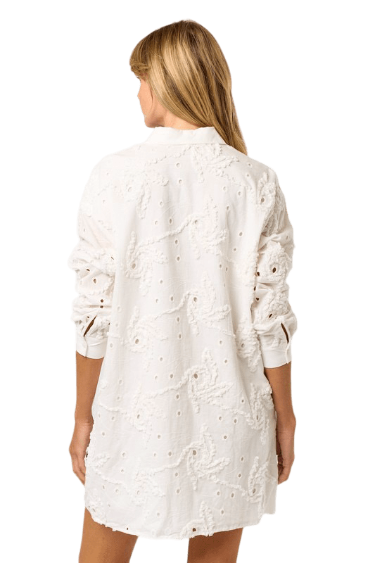 White textured shirt dress