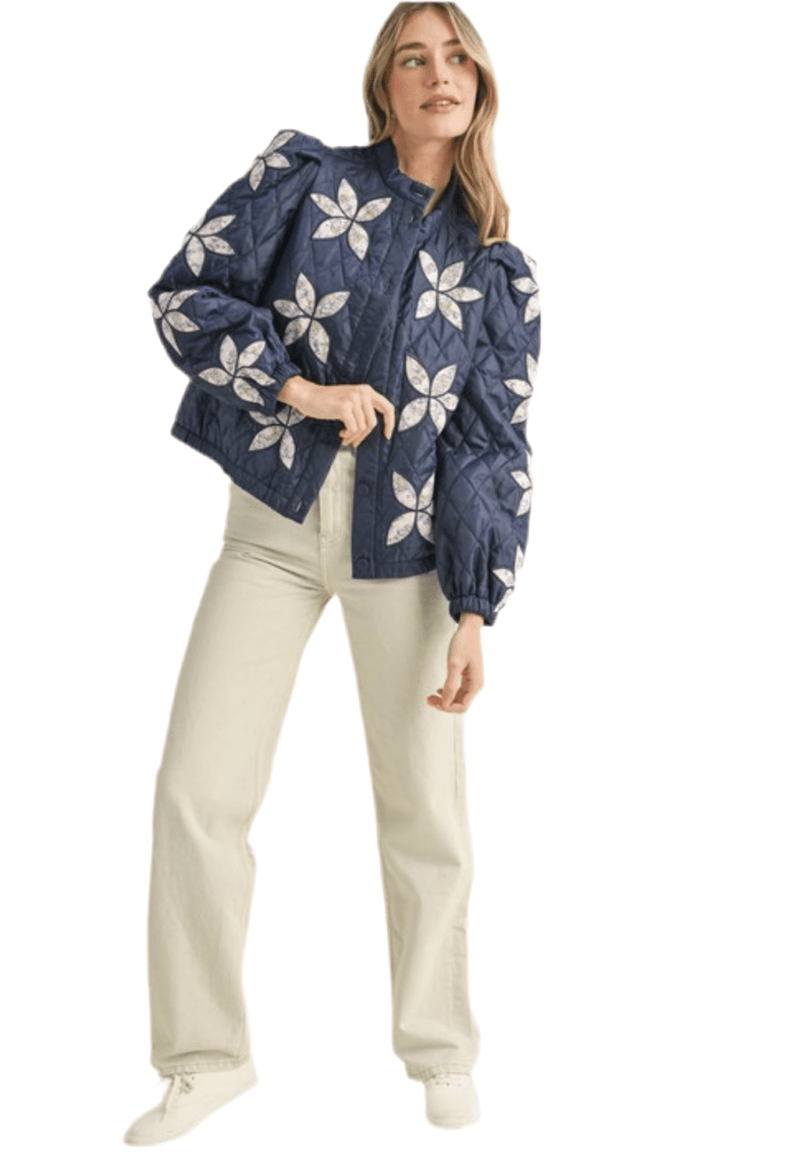 Navy blossom floral quilted jacket