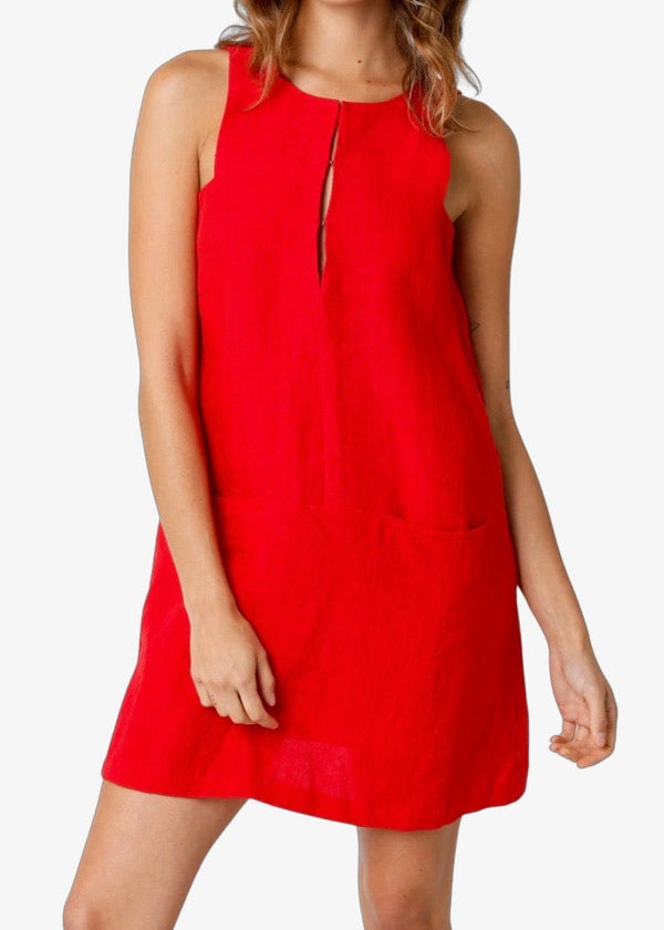Red linen key hole dress