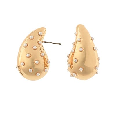 Gold puffy teardrop earring with pearl