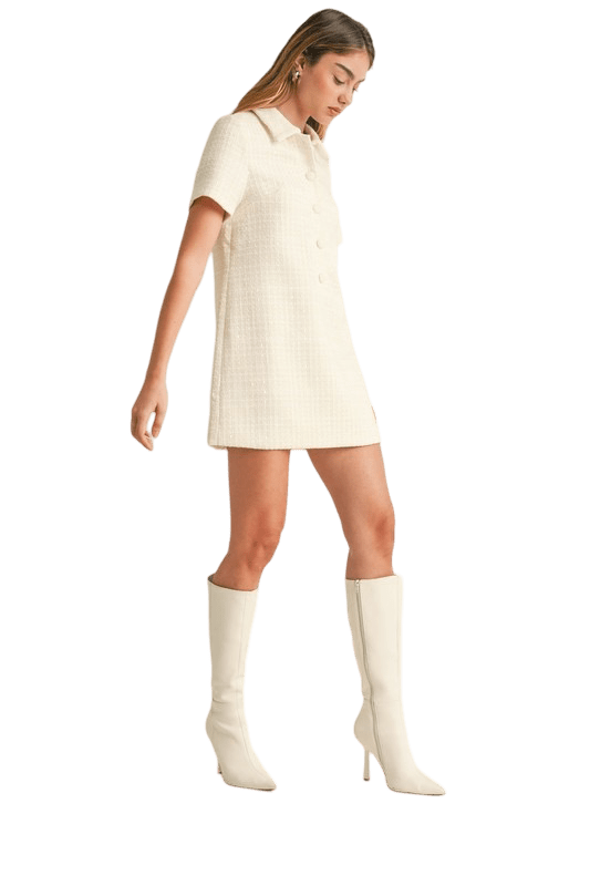 Cream tweed collar dress