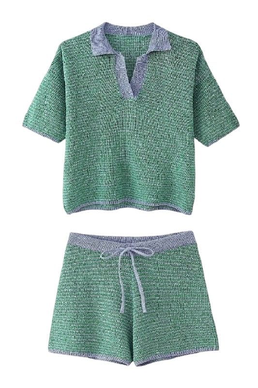 Blue & green knit short set