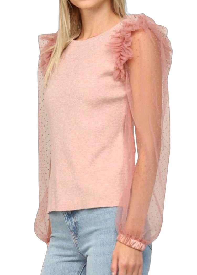 Rose pink tulle sleeve sweater