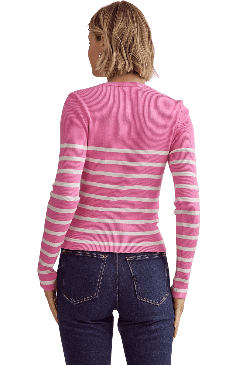 Pink & white stripe knit long sleeve shirt
