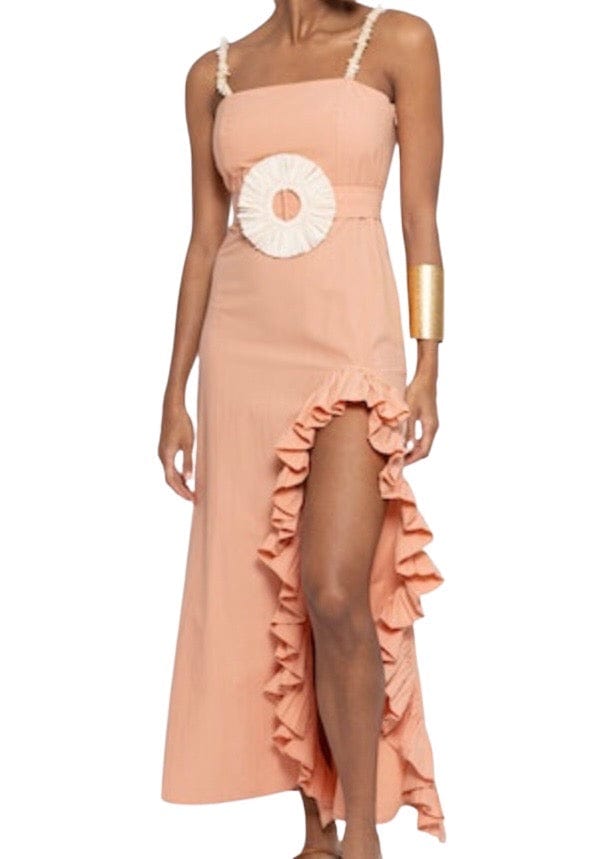 Peach Francine long dress with ruffle