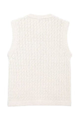 Off white cable knit vest with gold buttons