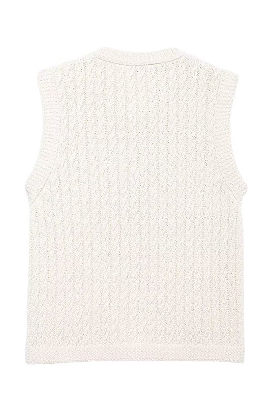 Off white cable knit vest with gold buttons