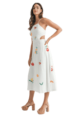 White embroidered open back dress