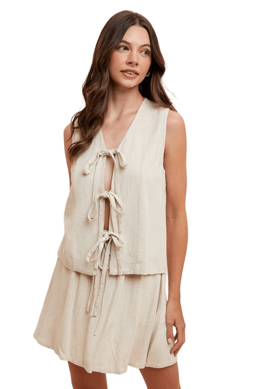 Natural front tie top skirt set