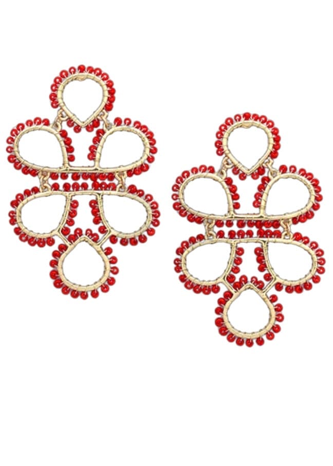 Red seed bead infinity earrings
