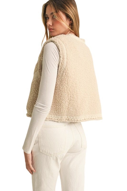 Shearling vest with lace trim