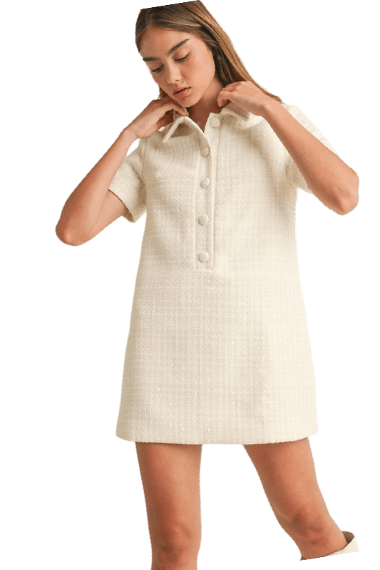 Cream tweed collar dress