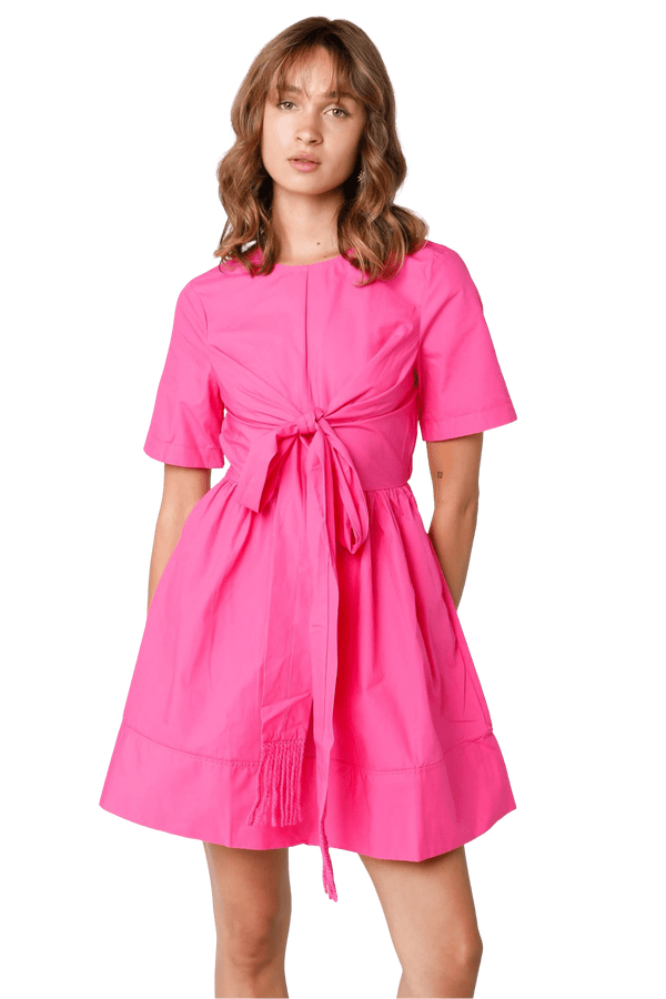 Hot pink Sonia mini dress with fringe tie