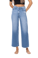 High rise relaxed fit wide leg jean