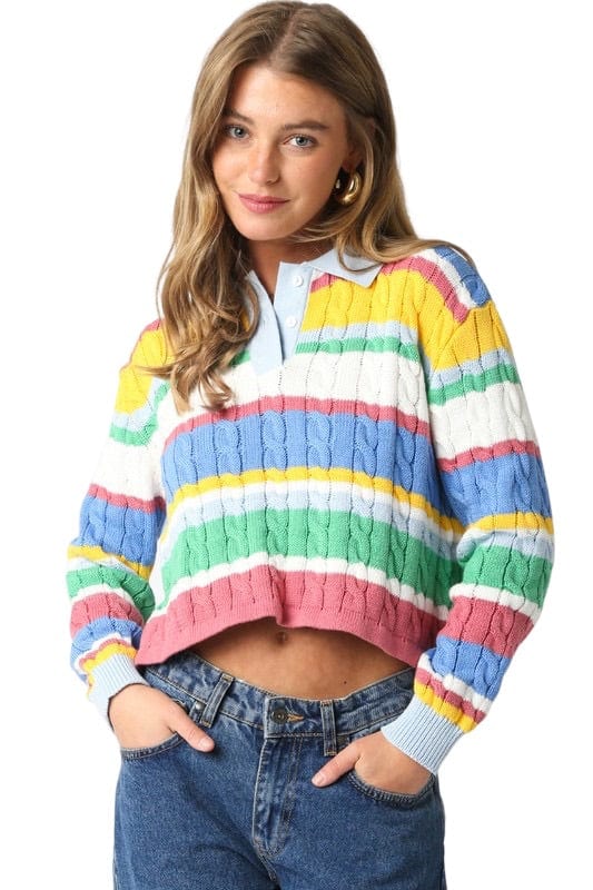 Striped multicolor knit collar shirt