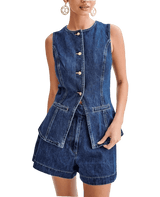 Denim vest short set