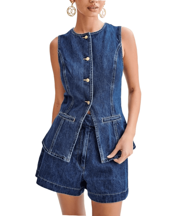 Denim vest short set