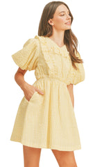 Lemon yellow seersucker ruffle dress
