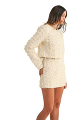 Cream textured tweed jacket and skort set