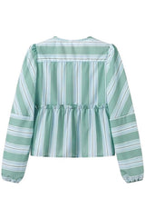 Green stripe tie front blouse short set