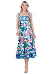 Floral print white & blue ric rac dress