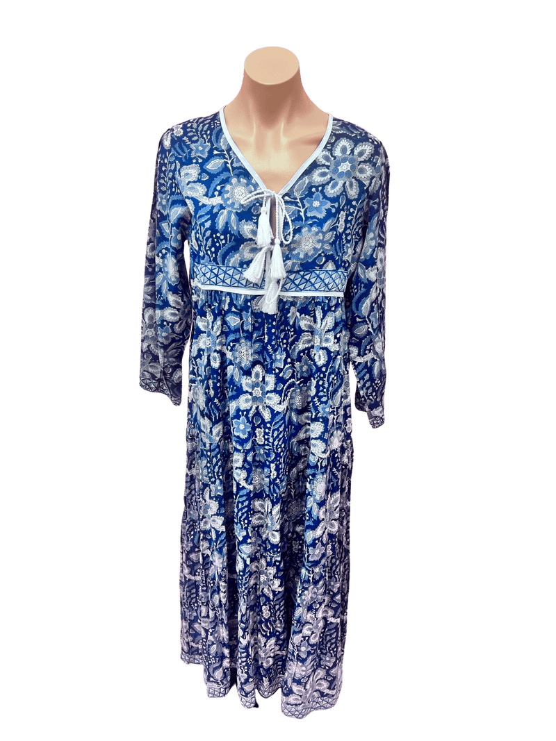 Trunk show blue & navy double tassel dress