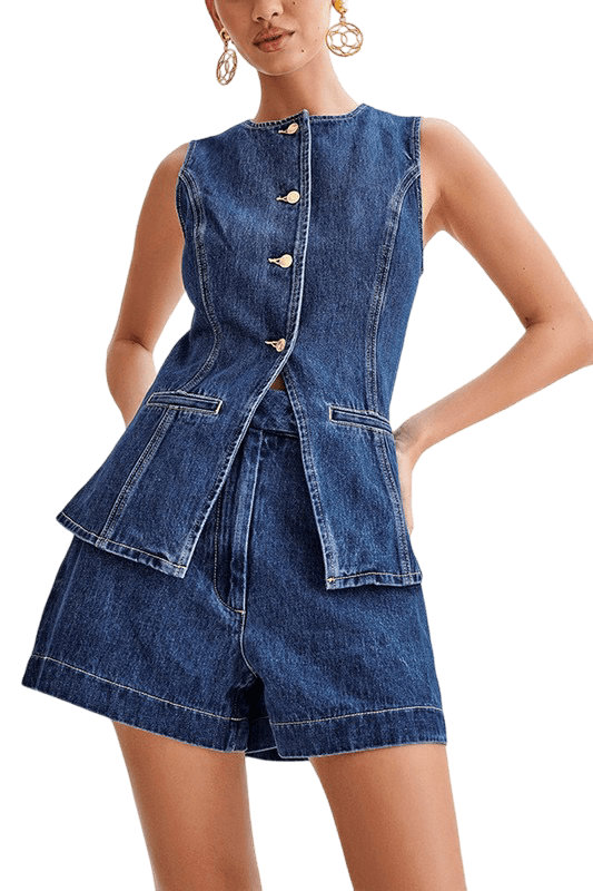 Denim vest short set