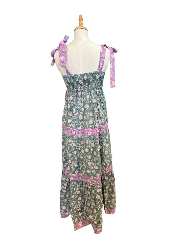 Kate green and purple floral tiered maxi dress